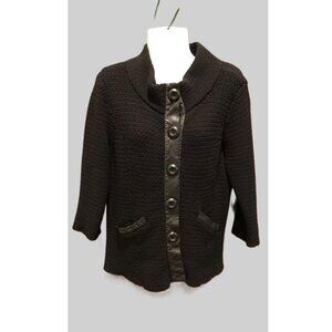 Classiques Entier Atelier, Merino Wool Sweater Jacket w/Leather Trim, Small